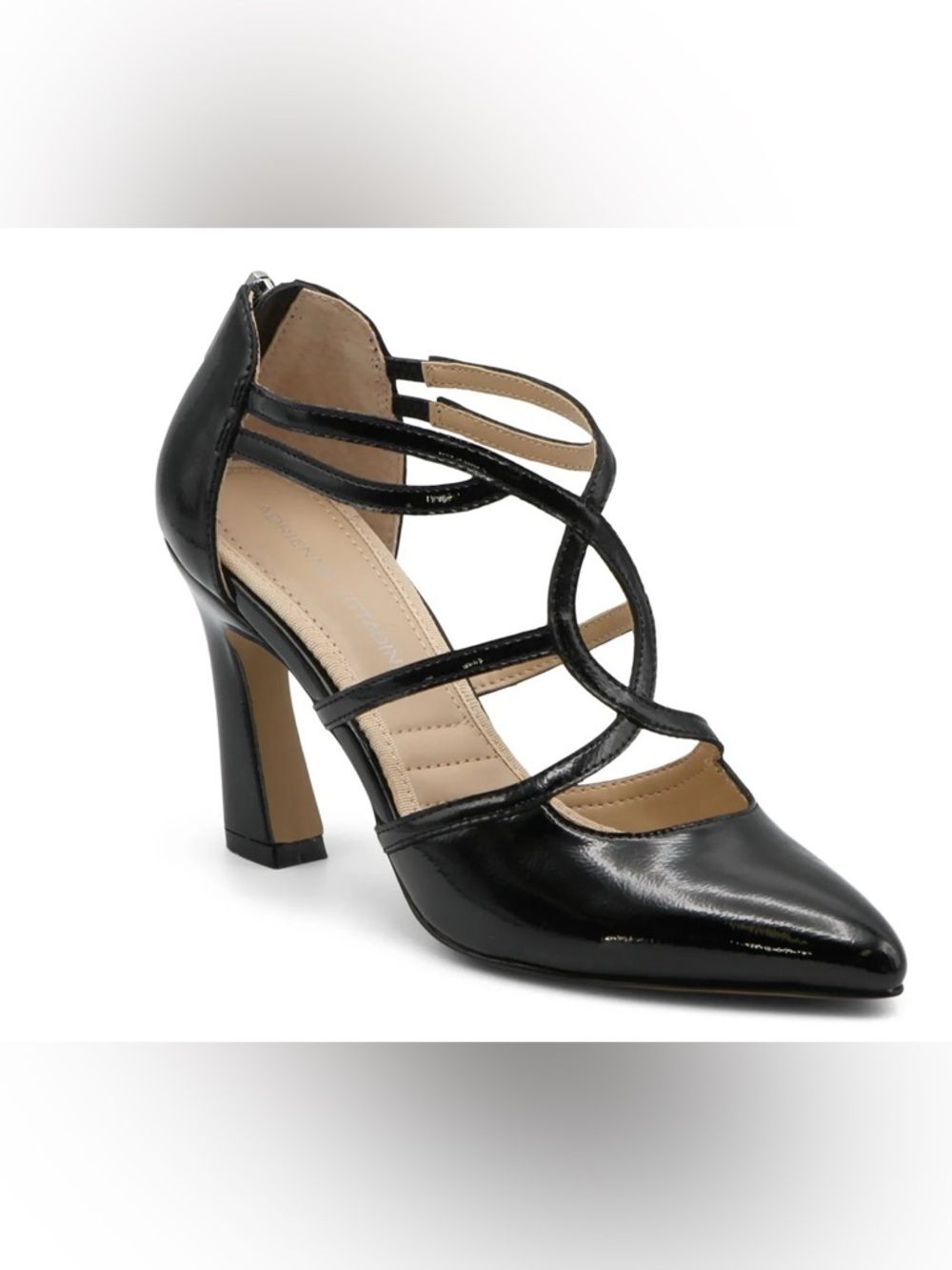 Nikita Adrienne Vittadini Black Patent Strappy Block Heel Pumps